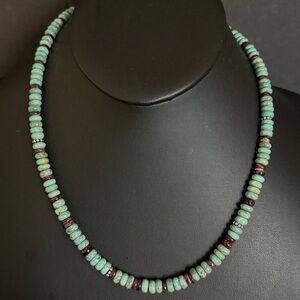 Sterling Silver Turquoise Purple Spiny Oyster Bead Necklace. 20 Inch